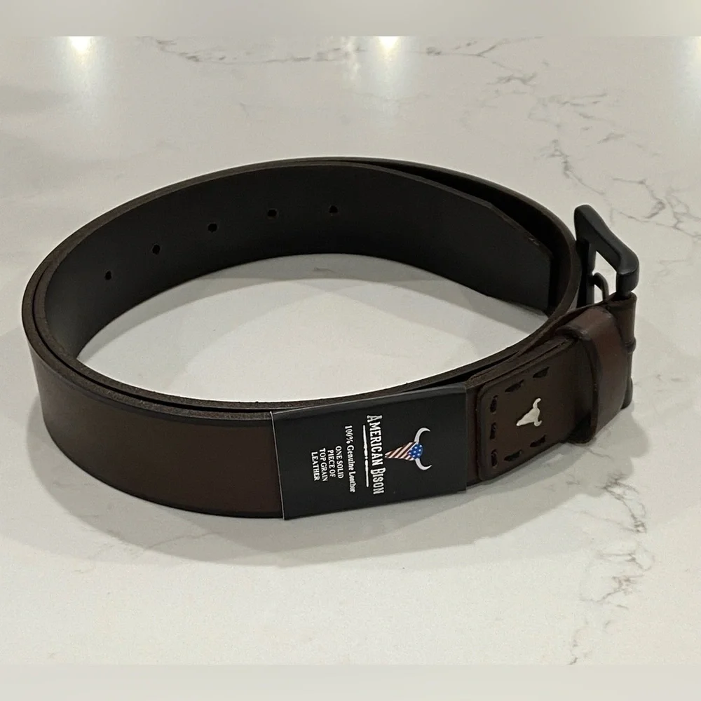 American Bison 100% Genuine Top Grain Brown Leather Belt Men’s Size 36 NWT